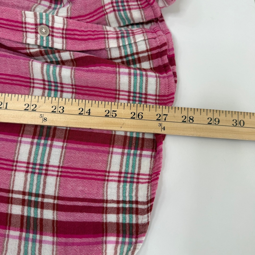 J.Crew Plaid Button Down Shirt Pink‎ Green Long Sleeve Sz L Cotton Flannel Cozy - Picture 10 of 11